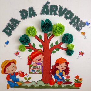 Painel Dia da Árvore com Flores 3D 🌳